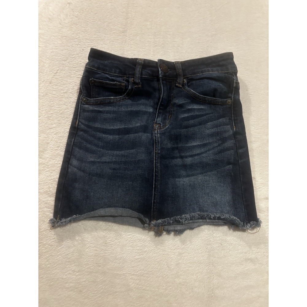 American Eagle Hi-Rise Mini Next Level Stretch Size 0 Raw Hem Dark Wash Festival